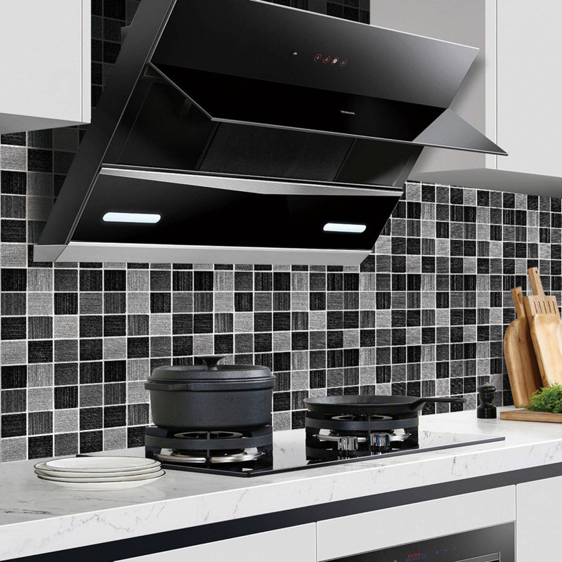 10 pièces chacune, autocollants décoratifs à carreaux autocollants, dosseret de mosaïque 6D, autocollants muraux en vinyle pour la cuisine intérieure, noir et gris