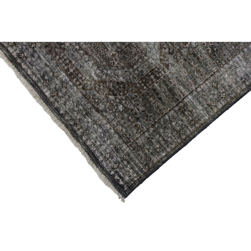 Hand Knotted Wool Area Rug in Gray