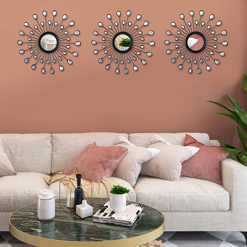 Ensemble de 3 miroirs muraux en métal Uaussi Strass Starburst