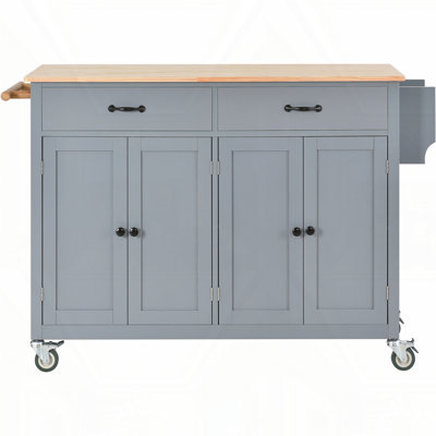 Kitchen Island Cart with Solid Wood Top and Locking Wheels