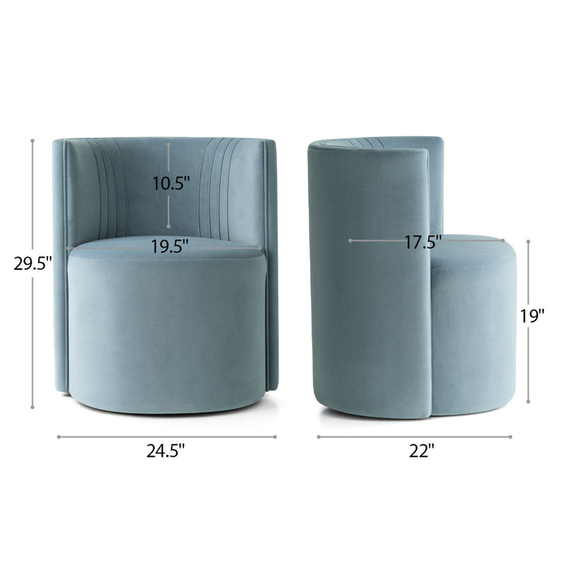 Fauteuil d'appoint demi-tonneau en velours avec roulettes, Bleu pâle