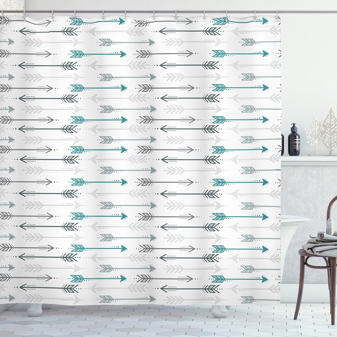 Duschvorhang, Pfeil-Muster Horizontal, Retro, Grau Teal weiß