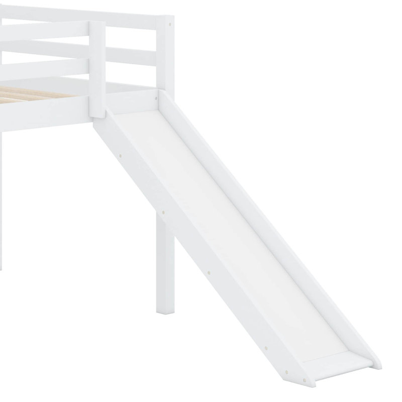 Twin Elevated Bed Featuring Ladder & Slide, Loft Beds Equipped With Safety Guardrails, White
