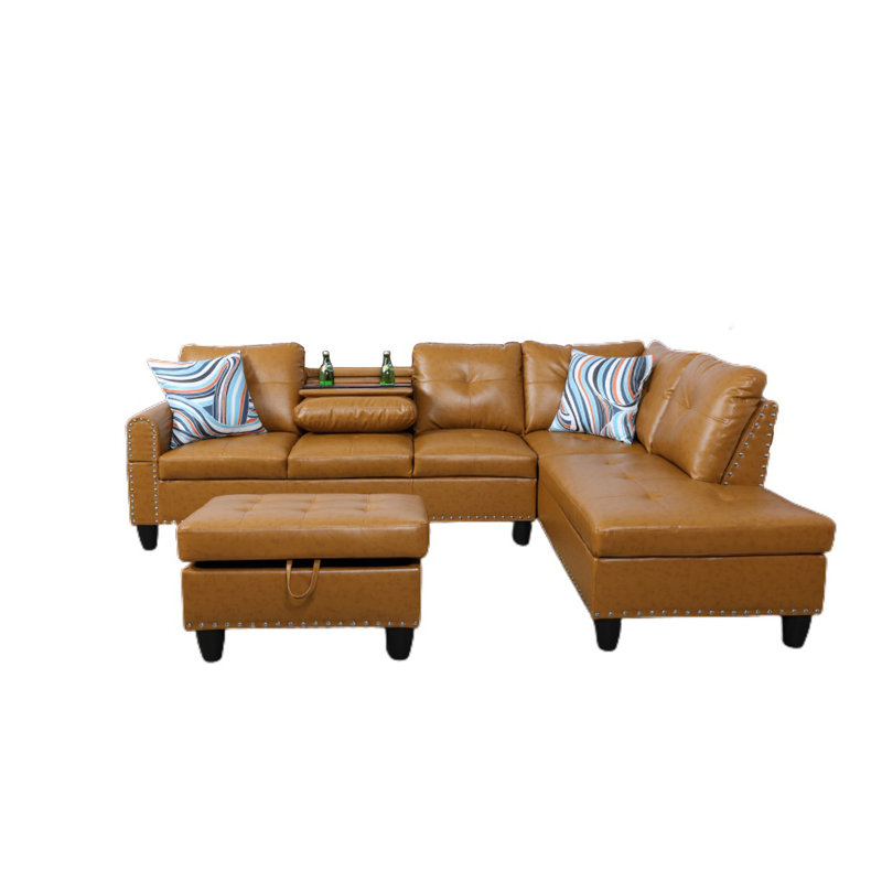 Adebisi Upholstered Sectional, Right Hand Facing, Ginger Faux Leather