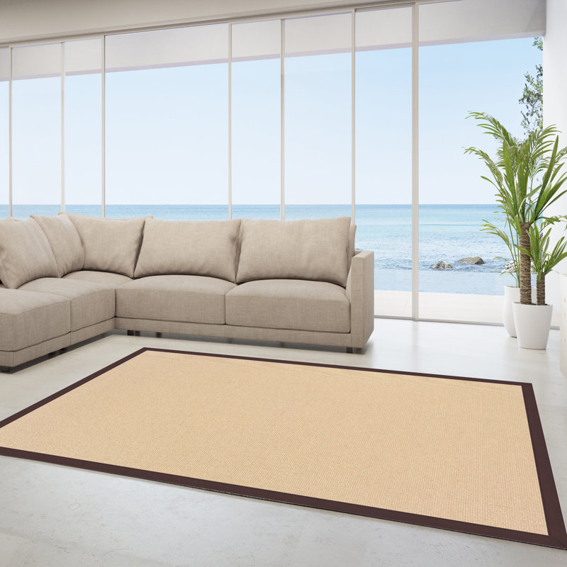 Nannette Handmade Light Beige Berber with Brown Cotton Border Made in the USA Area Rug, Rectangle 8'9" x 12'