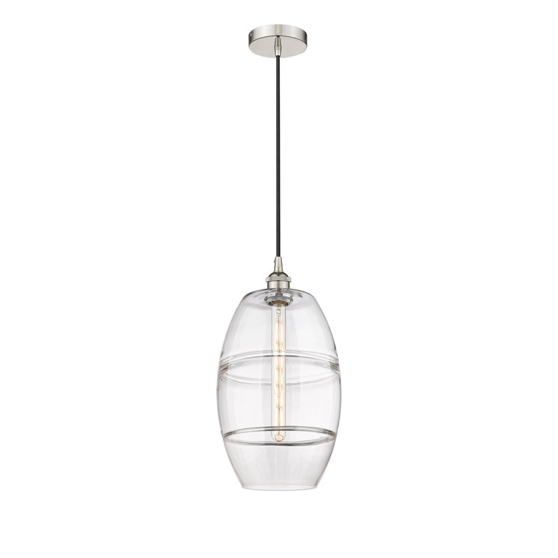 Mini-luminaire suspendu 1 lumière Edison Bettylou-616-G557, H 18,5 po x l 10 po x P 10 po, Transparent, Nickel poli