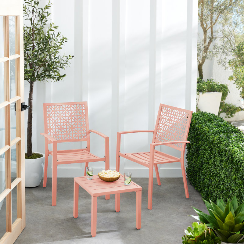  Ensemble bistro 3 pièces empilable, meubles de conversation d'extérieur avec 2 chaises, table - pêche, Orange