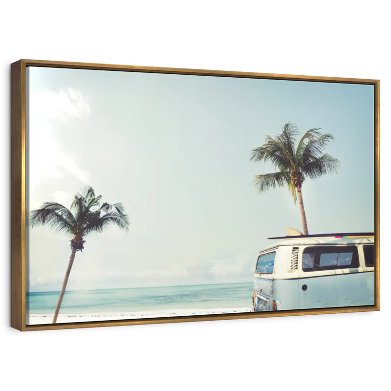 Retro Surf Van, Floating Frame Gold, 13" X 9"
