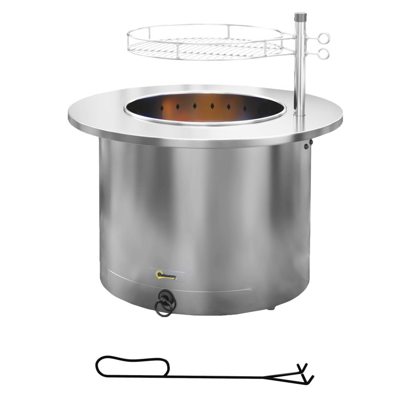 Outsunny 2-In-1 Smokeless Fire Pit, Silver