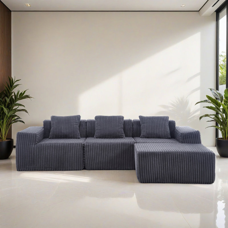 Canapé-lit modulaire 4 pièces pour salon, Polyester gris foncé