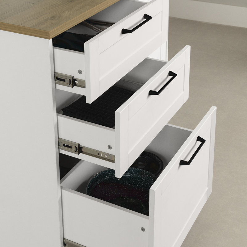 White and Maple Nutmeg Compact Kitchen Island with 3 Drawers