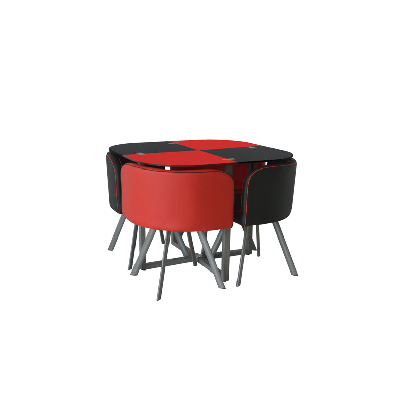 Rowlands 4 - Person Dining Set, Red/Black