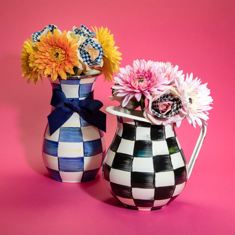 Black and White Checkered Enamel Steel Pitcher, 3 Quarts