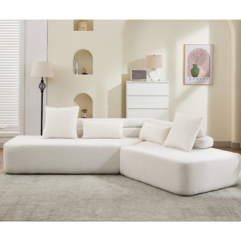 Canapé modulaire moderne, 128 po, 4 po, sans assemblage, tissu bouclé, solution de sièges élégante, minimaliste, douce et confortable