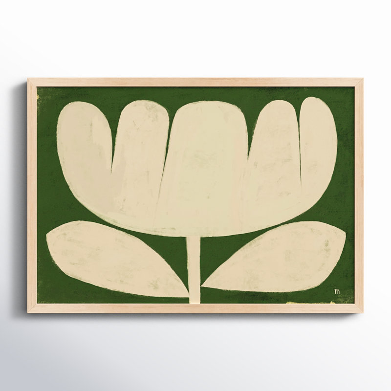 Fleur sur fond vert - Peinture sur papier, H 14 po x l 20 po x P 1,25 po, Érable encadré