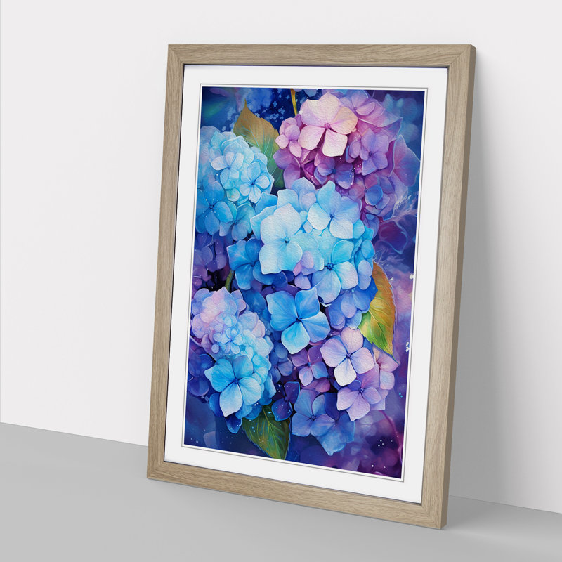 Hydrangea Futurism - Framed Print, 46cm H x 34cm W x 2cm D, Oak Framed