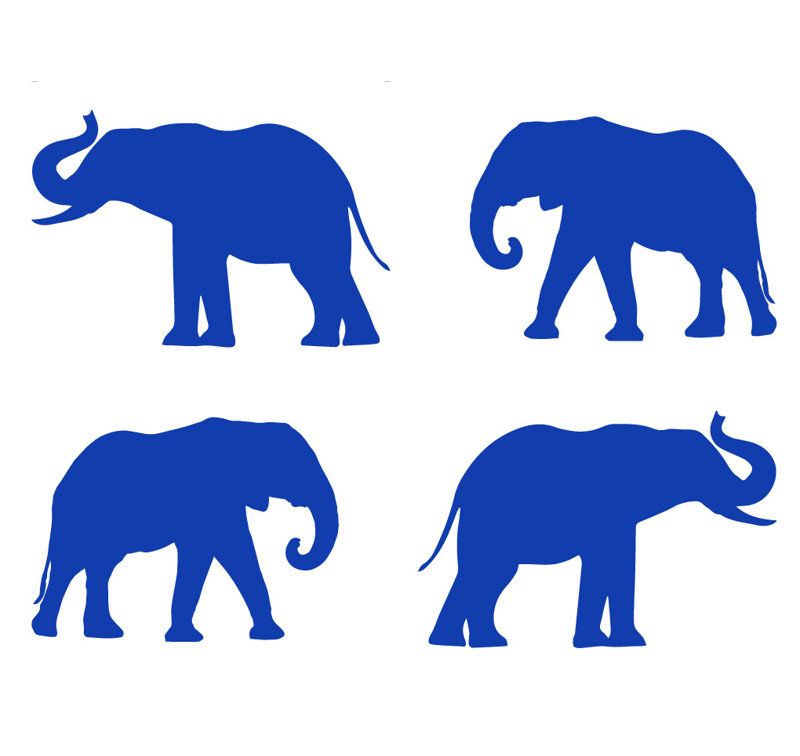 Décalcomanie murale motif éléphant, H 4 po x l 6 po x P 0,01 po, Bleu foncé