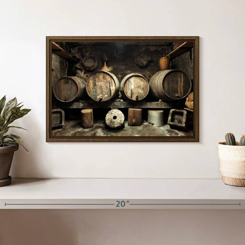 Old Wine Cellar, 13" X 9", Floating Frame Walnut