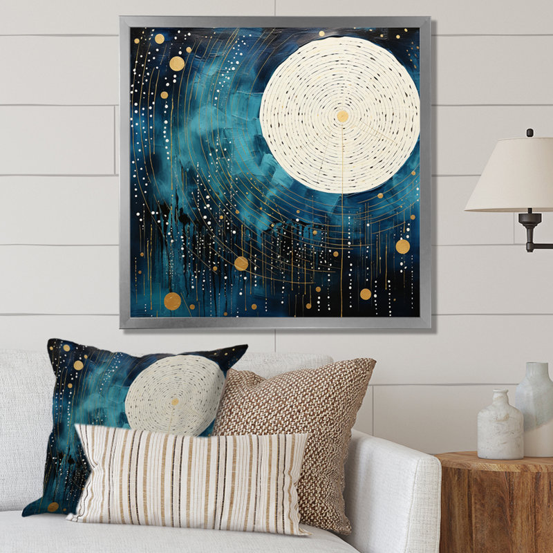 Lune bleue minimalisme IV sur toile, H 16 po x l 16 po x P 1 po, Cadre simple argenté