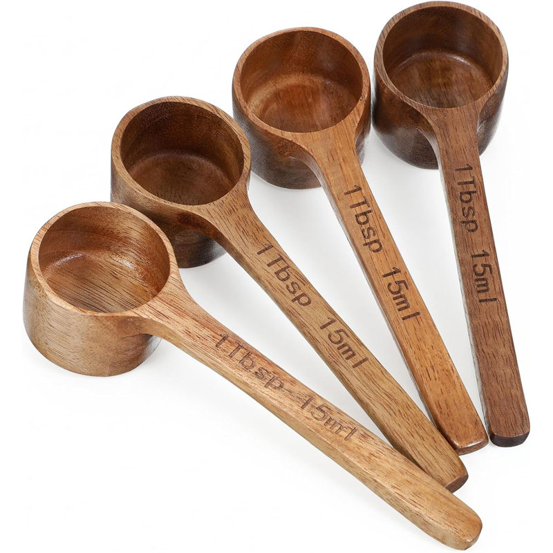 4 Pack 15ml 1 Tablespoon Acacia Wood Coffee Scoops, Small Measuring Spoons for Canisters Jars Beans Sugar Tea Bath Salt