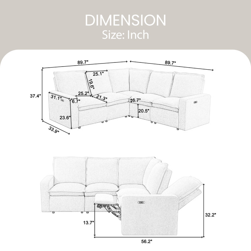 Canapé modulaire 89,76 po, Lin beige
