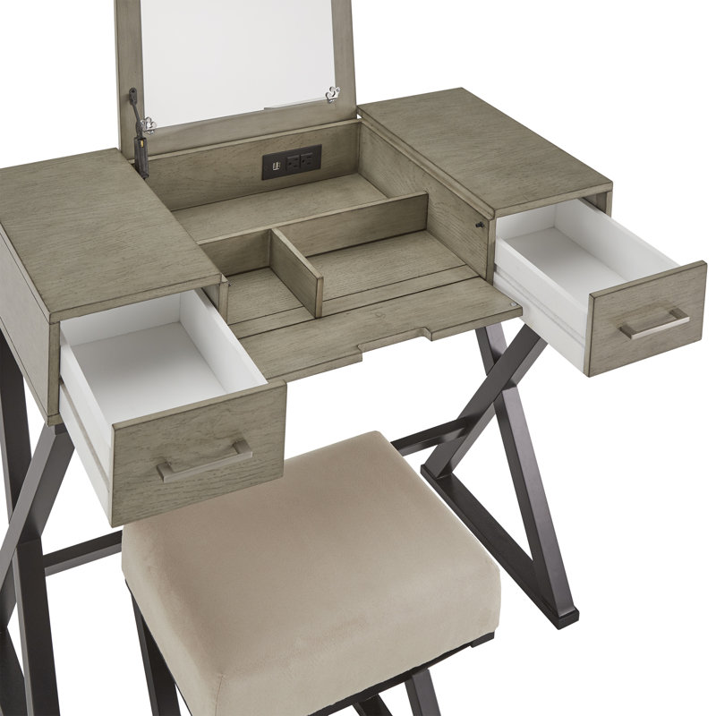 Coiffeuse Barcus avec miroir, Gris