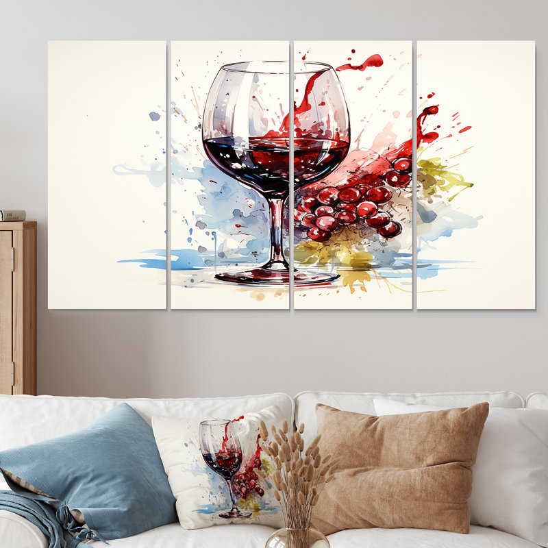 Grape Elegantburgundy Wine I - Ensemble d'art mural 4 pièces, H 28 po x l 48 po