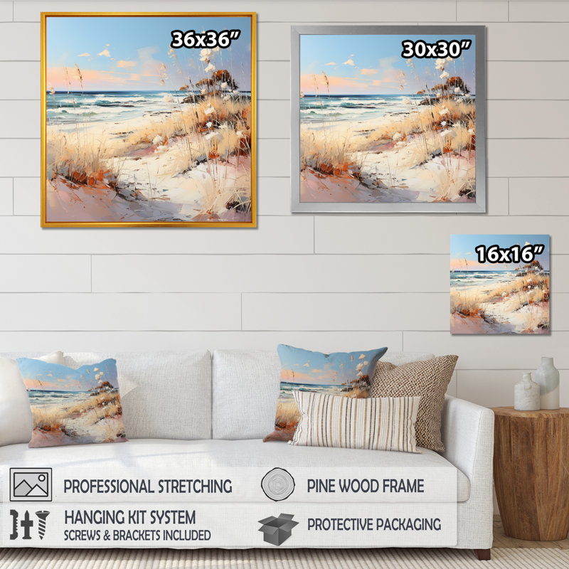 " Coastal Beach Charm Retreat IV ", 36" H x 36" W x 1.5" D, White Floater Framed