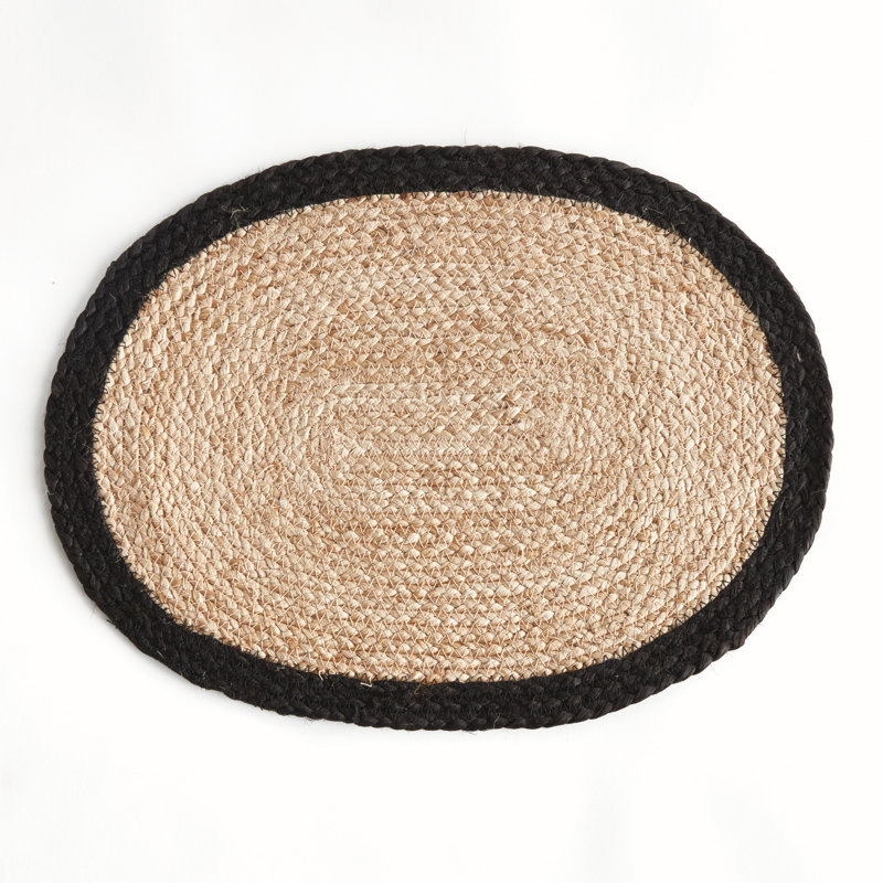 Napperon ovale en jute, ensemble de 8, Noir / brun clair