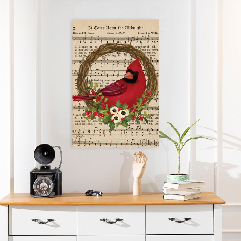 Cardinal Carols Wreath, art contemporain de fleurs d'hiver, H 24 po x l 16 po