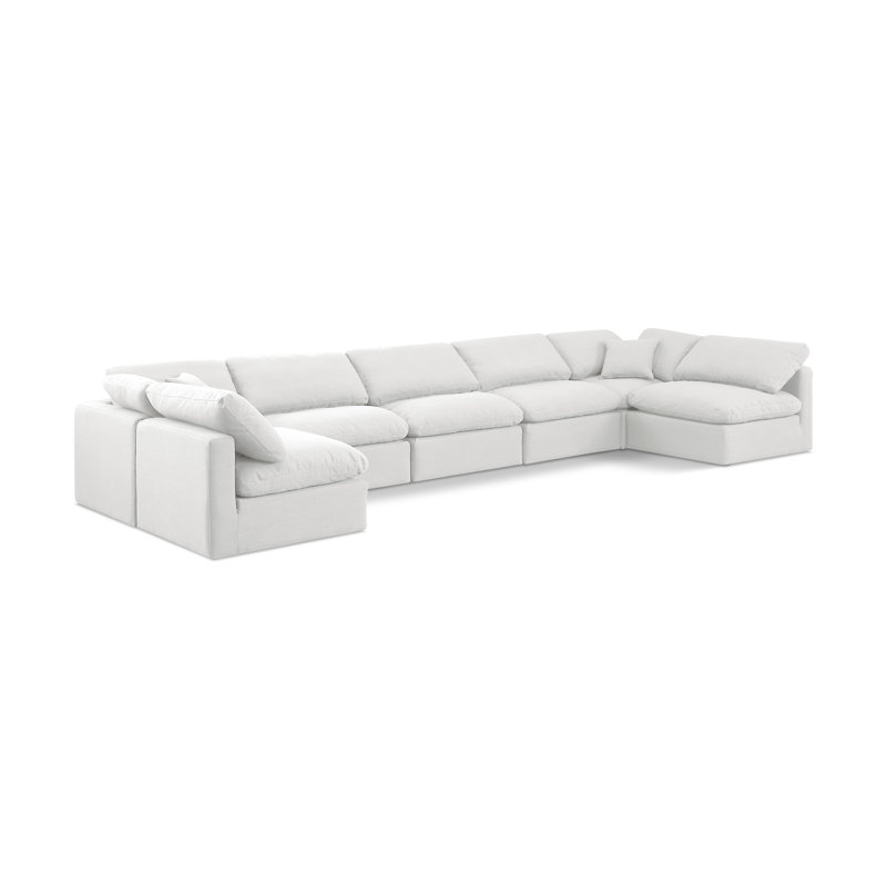 Grand canapé modulaire rembourré 7 pièces Itala, Tissu texturé en lin blanc