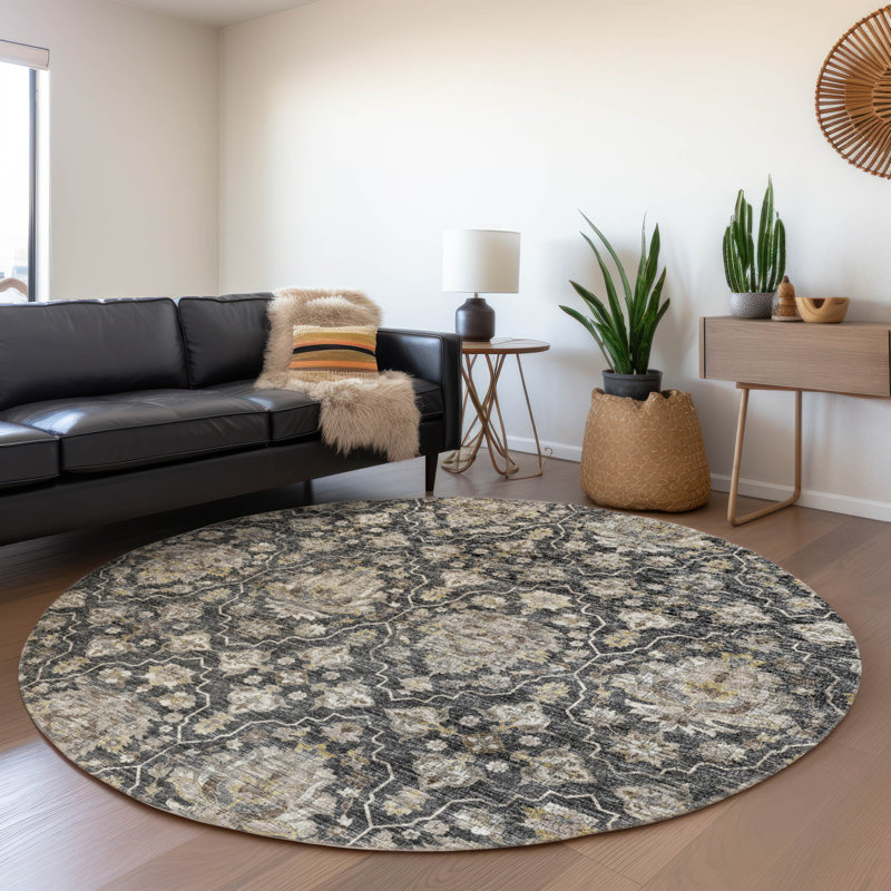 Premium Machine Washable Alliah AMF94 Gray Rug, Round 8'