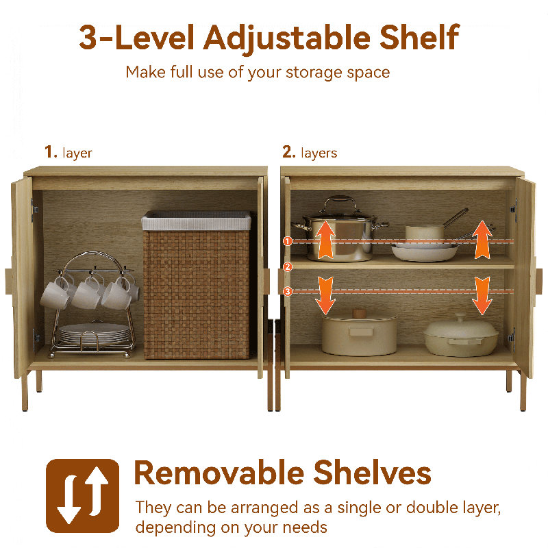 30.7'' Wide Fluted Sideboard with Metal Legs, Oak