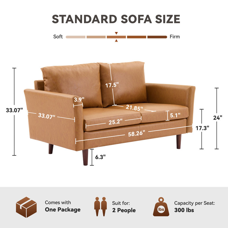 Bobur Faux Leather Living Room Loveseat Sofa, Mid Brown