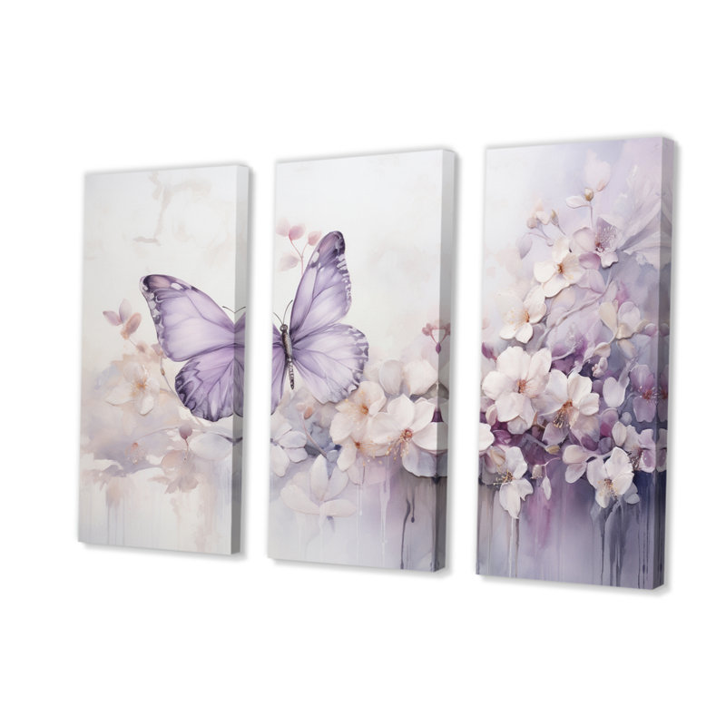 Papillon mauve Enchanted Flight II 3 pièces, H 40 po x l 60 po x P 1 po