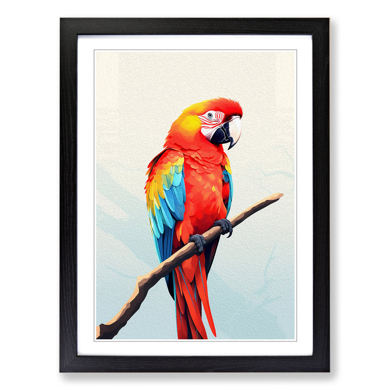 Parrot Minimalism - Single Picture Frame Print on Wood, 34cm H x 25cm W x 2" D, Black Framed