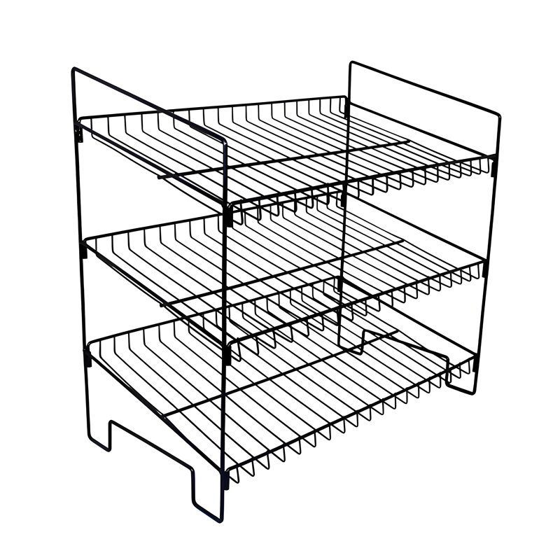 3-tier Black Metal Display Rack, Freestanding Organizer For Candy, Snacks & Retail Merchandise