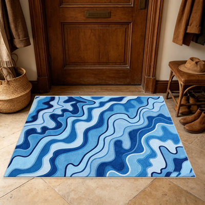 Blue and Light Blue Retro Swirl carpet-easy to clean, machine-washable, soft and comfortable; suitable for door mats, kitchens, living rooms, bedrooms, corridors, and laundry areas. Easy to clean, durable carpet for home decoration.