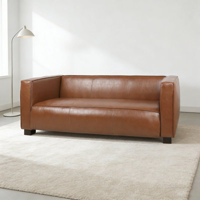 80.25" Light Brown Leather Modern 3-Seater Living Room Couch, Plush Comfort Elegant Home Furniture