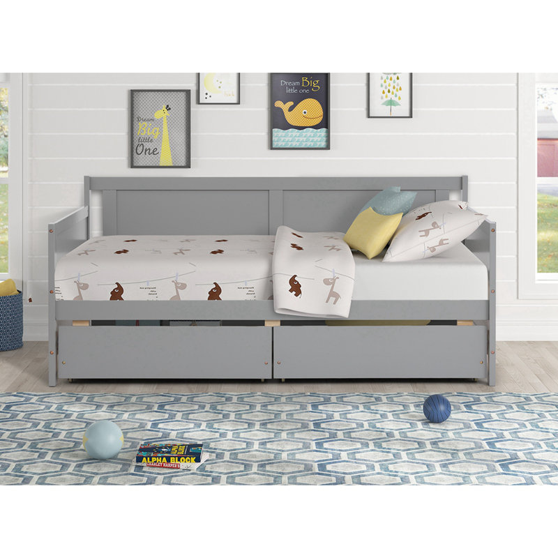Reese Daybed With Two Drawers,Twin size Sofa Bed,Storage Drawers,Guest Bed, Gray, Drawer Included