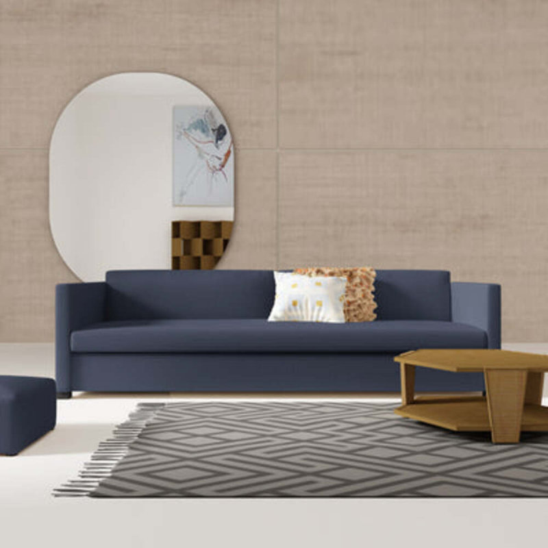 Madison 96'' Upholstered Sofa, Box Weave Linen Blue Print, 33" H x 96" W x 41" D, Weathered