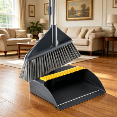 JOYBOS Gray Long-Handle Broom and Dustpan Set