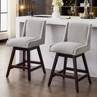 26'' Upholstered Swivel Bar Counter Stool With Solid Wood Frame(Set Of 2)