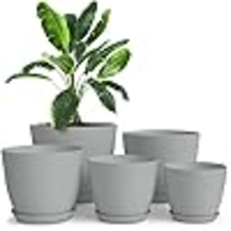 Plant Pots Indoor With Drainage - 7/6.6/6/5.3/4.8 Inches Flower Pots For Indoor Planter - 5 Pack Plastic Planters - Ideal For Stocking Stuffers Or Home Christmas Decorations