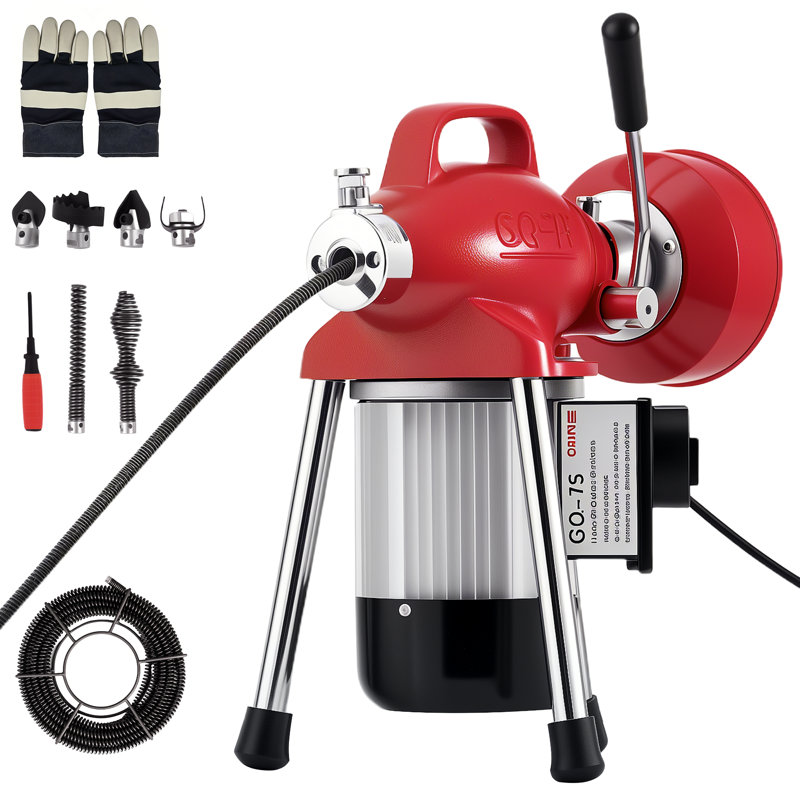 Electric Drain Snake, Auto-Feed Power Drain Cleaner Machine 500w 400RPM with 6' x 5/8" & 16' x 3/8" Steel Cables & 6 Cutters for 3/4" to 4" Pipes, Toilet Sink Bathtub Sewer Line Auger