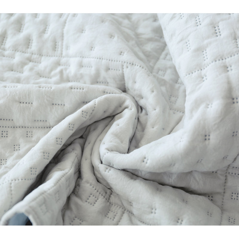 Heat Pressed Polyester Quilt, Queen Quilt + 2 Shams, Fairest Gray/Soft Sky Blue