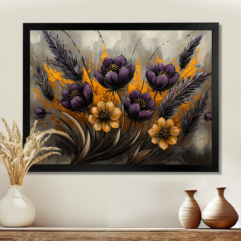 Doré mauve chardon fleurs chanson harmonie I - chardon, art mural, H 24 po x l 32 po, Noir