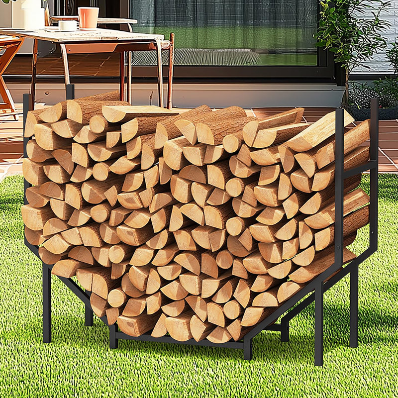 3.2 ft Heavy Duty Metal Firewood Rack, Indoor Outdoor Log Holder Stand, Stable Fireplace Wood Storage Organizer for Patio Porch, Black