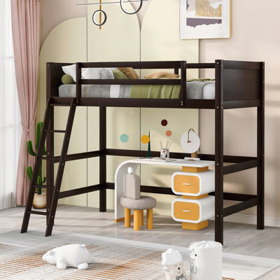 Solid Wood Twin Size Loft Bed with Ladder