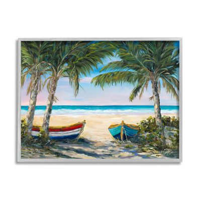 " Row Boats On Beach Shore Tropical Palm Trees " by Julie Derice